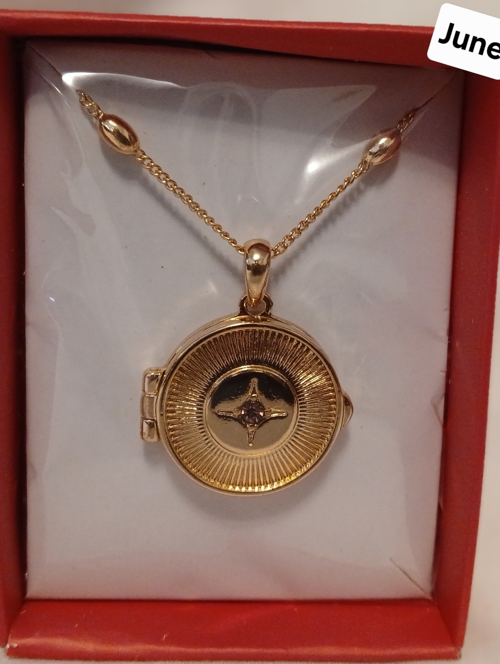 Studio 1886 Gold Round Birthstone Locket Necklace (June)w/ Radiant Center Motif